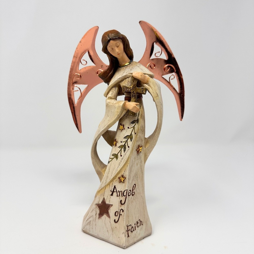 Roman Inc Angel of Faith Figurine Copper Tone Metal Wings Resin Religious Decor